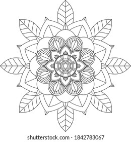 Simple Mandala coloring book design for beginners, seniors and children. Basic Mehndi flower pattern for Henna drawing and tattoo. Decoration in ethnic oriental, Indian style.