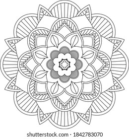 Simple Mandala coloring book design for beginners, seniors and children. Basic Mehndi flower pattern for Henna drawing and tattoo. Decoration in ethnic oriental, Indian style.