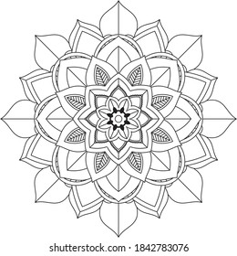 Simple Mandala coloring book design for beginners, seniors and children. Basic Mehndi flower pattern for Henna drawing and tattoo. Decoration in ethnic oriental, Indian style.