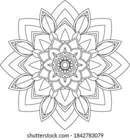 Sencillo diseño de libros en color Mandala para principiantes, adultos mayores y niños. Patrón básico de flores de Mehndi para el dibujo y tatuaje de Henna. Decoración de estilo étnico oriental, indio.