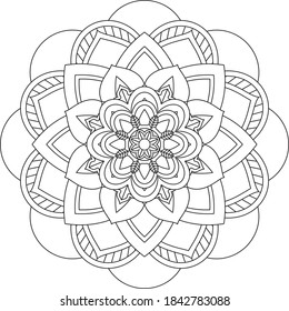 Simple Mandala coloring book design for beginners, seniors and children. Basic Mehndi flower pattern for Henna drawing and tattoo. Decoration in ethnic oriental, Indian style.