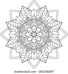 Simple Mandala coloring book design for beginners, seniors and children. Basic Mehndi flower pattern for Henna drawing and tattoo. Decoration in ethnic oriental, Indian style.