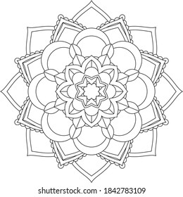 Simple Mandala coloring book design for beginners, seniors and children. Basic Mehndi flower pattern for Henna drawing and tattoo. Decoration in ethnic oriental, Indian style.