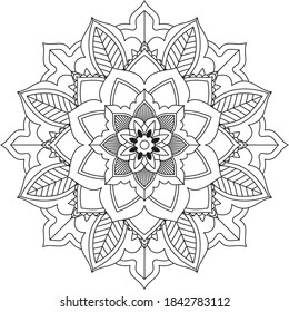 Sencillo diseño de libros en color Mandala para principiantes, adultos mayores y niños. Patrón básico de flores de Mehndi para el dibujo y tatuaje de Henna. Decoración de estilo étnico oriental, indio.