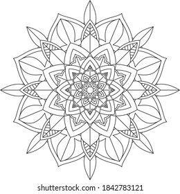 Simple Mandala coloring book design for beginners, seniors and children. Basic Mehndi flower pattern for Henna drawing and tattoo. Decoration in ethnic oriental, Indian style.