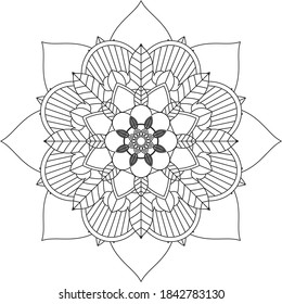 Simple Mandala coloring book design for beginners, seniors and children. Basic Mehndi flower pattern for Henna drawing and tattoo. Decoration in ethnic oriental, Indian style.