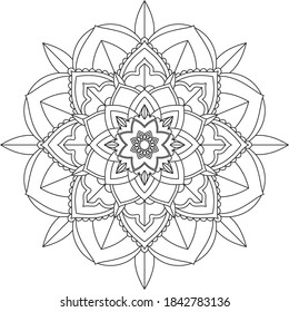 Simple Mandala coloring book design for beginners, seniors and children. Basic Mehndi flower pattern for Henna drawing and tattoo. Decoration in ethnic oriental, Indian style.