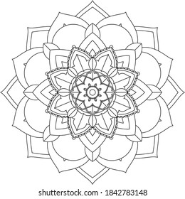 Simple Mandala coloring book design for beginners, seniors and children. Basic Mehndi flower pattern for Henna drawing and tattoo. Decoration in ethnic oriental, Indian style.