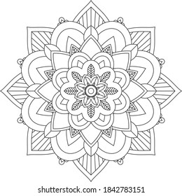 Simple Mandala coloring book design for beginners, seniors and children. Basic Mehndi flower pattern for Henna drawing and tattoo. Decoration in ethnic oriental, Indian style.