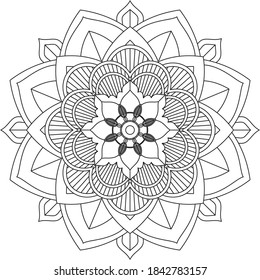 Simple Mandala coloring book design for beginners, seniors and children. Basic Mehndi flower pattern for Henna drawing and tattoo. Decoration in ethnic oriental, Indian style.
