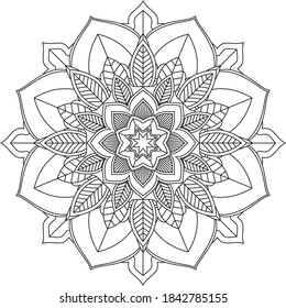 Simple Mandala coloring book design for beginners, seniors and children. Basic Mehndi flower pattern for Henna drawing and tattoo. Decoration in ethnic oriental, Indian style.