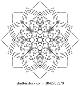 Simple Mandala coloring book design for beginners, seniors and children. Basic Mehndi flower pattern for Henna drawing and tattoo. Decoration in ethnic oriental, Indian style.