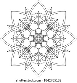 Simple Mandala coloring book design for beginners, seniors and children. Basic Mehndi flower pattern for Henna drawing and tattoo. Decoration in ethnic oriental, Indian style.