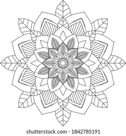 Simple Mandala coloring book design for beginners, seniors and children. Basic Mehndi flower pattern for Henna drawing and tattoo. Decoration in ethnic oriental, Indian style.