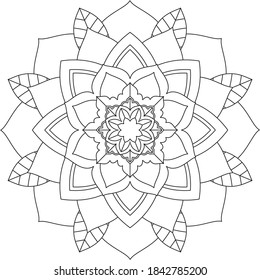 Simple Mandala coloring book design for beginners, seniors and children. Basic Mehndi flower pattern for Henna drawing and tattoo. Decoration in ethnic oriental, Indian style.