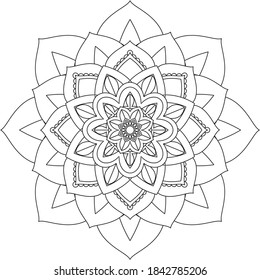 Simple Mandala coloring book design for beginners, seniors and children. Basic Mehndi flower pattern for Henna drawing and tattoo. Decoration in ethnic oriental, Indian style.