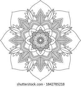 Sencillo diseño de libros en color Mandala para principiantes, adultos mayores y niños. Patrón básico de flores de Mehndi para el dibujo y tatuaje de Henna. Decoración de estilo étnico oriental, indio.