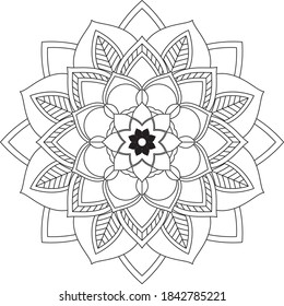 Simple Mandala coloring book design for beginners, seniors and children. Basic Mehndi flower pattern for Henna drawing and tattoo. Decoration in ethnic oriental, Indian style.