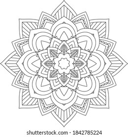 Simple Mandala coloring book design for beginners, seniors and children. Basic Mehndi flower pattern for Henna drawing and tattoo. Decoration in ethnic oriental, Indian style.