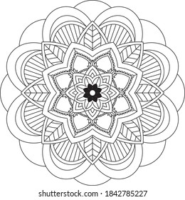 Einfaches Mandala-Farbbuchdesign für Anfänger, Senioren und Kinder. Grundlegende Mehndi-Blumenmuster für Henna-Zeichnung und Tattoo. Dekoration im orientalischen, indischen Stil.