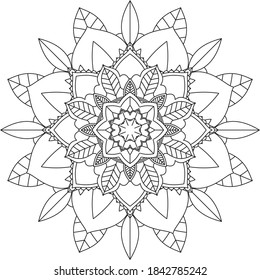 Simple Mandala coloring book design for beginners, seniors and children. Basic Mehndi flower pattern for Henna drawing and tattoo. Decoration in ethnic oriental, Indian style.