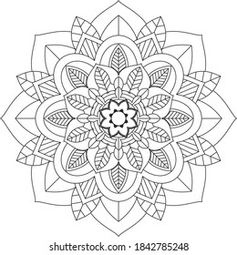 Simple Mandala coloring book design for beginners, seniors and children. Basic Mehndi flower pattern for Henna drawing and tattoo. Decoration in ethnic oriental, Indian style.