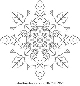 Sencillo diseño de libros en color Mandala para principiantes, adultos mayores y niños. Patrón básico de flores de Mehndi para el dibujo y tatuaje de Henna. Decoración de estilo étnico oriental, indio.