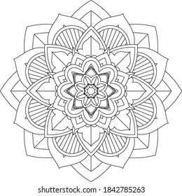 Simple Mandala coloring book design for beginners, seniors and children. Basic Mehndi flower pattern for Henna drawing and tattoo. Decoration in ethnic oriental, Indian style.