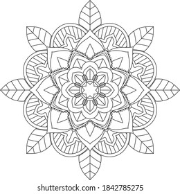 Simple Mandala coloring book design for beginners, seniors and children. Basic Mehndi flower pattern for Henna drawing and tattoo. Decoration in ethnic oriental, Indian style.