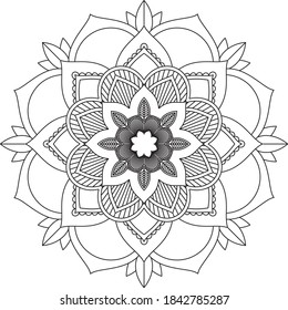 Einfaches Mandala-Farbbuchdesign für Anfänger, Senioren und Kinder. Grundlegende Mehndi-Blumenmuster für Henna-Zeichnung und Tattoo. Dekoration im orientalischen, indischen Stil.