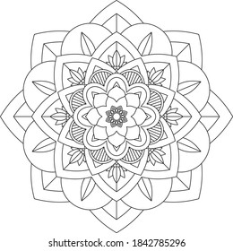 Sencillo diseño de libros en color Mandala para principiantes, adultos mayores y niños. Patrón básico de flores de Mehndi para el dibujo y tatuaje de Henna. Decoración de estilo étnico oriental, indio.