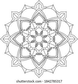 Einfaches Mandala-Farbbuchdesign für Anfänger, Senioren und Kinder. Grundlegende Mehndi-Blumenmuster für Henna-Zeichnung und Tattoo. Dekoration im orientalischen, indischen Stil.