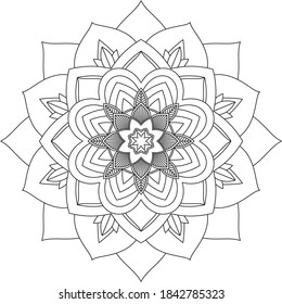 Simple Mandala coloring book design for beginners, seniors and children. Basic Mehndi flower pattern for Henna drawing and tattoo. Decoration in ethnic oriental, Indian style.