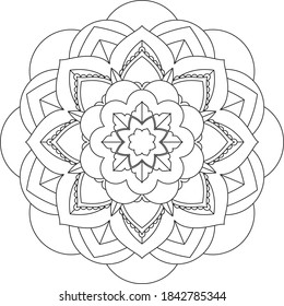 Simple Mandala coloring book design for beginners, seniors and children. Basic Mehndi flower pattern for Henna drawing and tattoo. Decoration in ethnic oriental, Indian style.