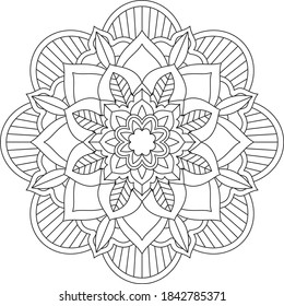 Simple Mandala coloring book design for beginners, seniors and children. Basic Mehndi flower pattern for Henna drawing and tattoo. Decoration in ethnic oriental, Indian style.