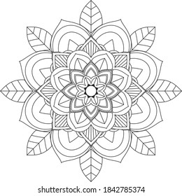 Simple Mandala coloring book design for beginners, seniors and children. Basic Mehndi flower pattern for Henna drawing and tattoo. Decoration in ethnic oriental, Indian style.