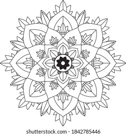 Simple Mandala coloring book design for beginners, seniors and children. Basic Mehndi flower pattern for Henna drawing and tattoo. Decoration in ethnic oriental, Indian style.