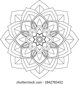 Simple Mandala coloring book design for beginners, seniors and children. Basic Mehndi flower pattern for Henna drawing and tattoo. Decoration in ethnic oriental, Indian style.