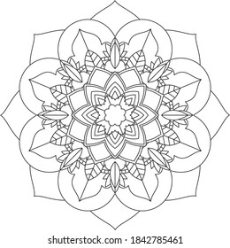 Simple Mandala coloring book design for beginners, seniors and children. Basic Mehndi flower pattern for Henna drawing and tattoo. Decoration in ethnic oriental, Indian style.