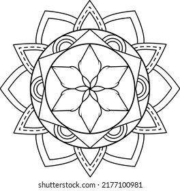 Sencillo diseño de libros en color Mandala para principiantes, adultos mayores y niños. Patrón básico de flores de Mehndi para el dibujo y tatuaje de Henna. Decoración de estilo étnico oriental, indio.