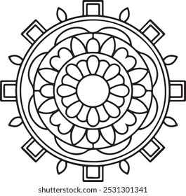 Simple Mandala  Coloring Book Page Circle Vector Clipart Floral Flower Oriental Oriental Pattern Illustration Indian Meditation Decorative