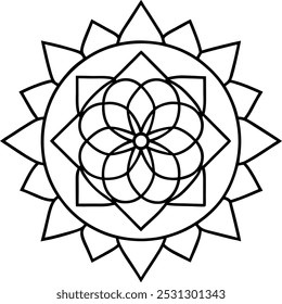 Simples Mandala Coloração Livro Página Círculo Vetor Clipart Floral Flor Oriental Padrão Ilustração Índia Meditação Decorativa