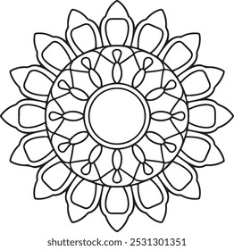 Simple Mandala  Coloring Book Page Circle Vector Clipart Floral Flower Oriental Oriental Pattern Illustration Indian Meditation Decorative