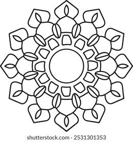 Simple Mandala  Coloring Book Page Circle Vector Clipart Floral Flower Oriental Oriental Pattern Illustration Indian Meditation Decorative