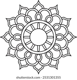 Simple Mandala  Coloring Book Page Circle Vector Clipart Floral Flower Oriental Oriental Pattern Illustration Indian Meditation Decorative