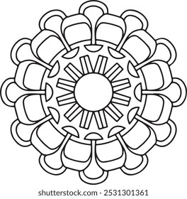 Mandala simple para colorear página de libro Círculo Vector Clipart Floral Flor Oriental Ilustración de patrón Decorativo de meditación india