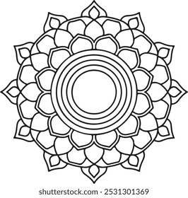 Simple Mandala  Coloring Book Page Circle Vector Clipart Floral Flower Oriental Oriental Pattern Illustration Indian Meditation Decorative