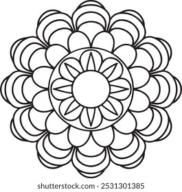 Simple Mandala  Coloring Book Page Circle Vector Clipart Floral Flower Oriental Oriental Pattern Illustration Indian Meditation Decorative