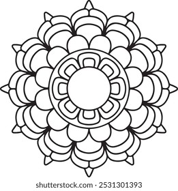 Simple Mandala  Coloring Book Page Circle Vector Clipart Floral Flower Oriental Oriental Pattern Illustration Indian Meditation Decorative