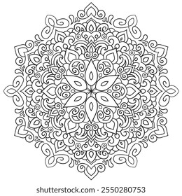 Mandala simples para colorir a página do livro. Vetor Mandala Oriental. Descrição Mandala Coloring book line art vetor illustration. Padrão de mandala abstrato vetorial.